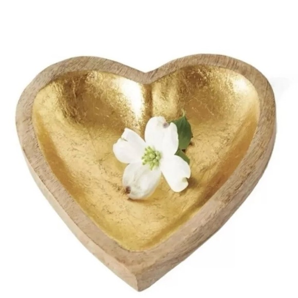 Bloomingville Mango Wood Heart Bowl W/ Gold Leaf Design - Picture 2 of 6
